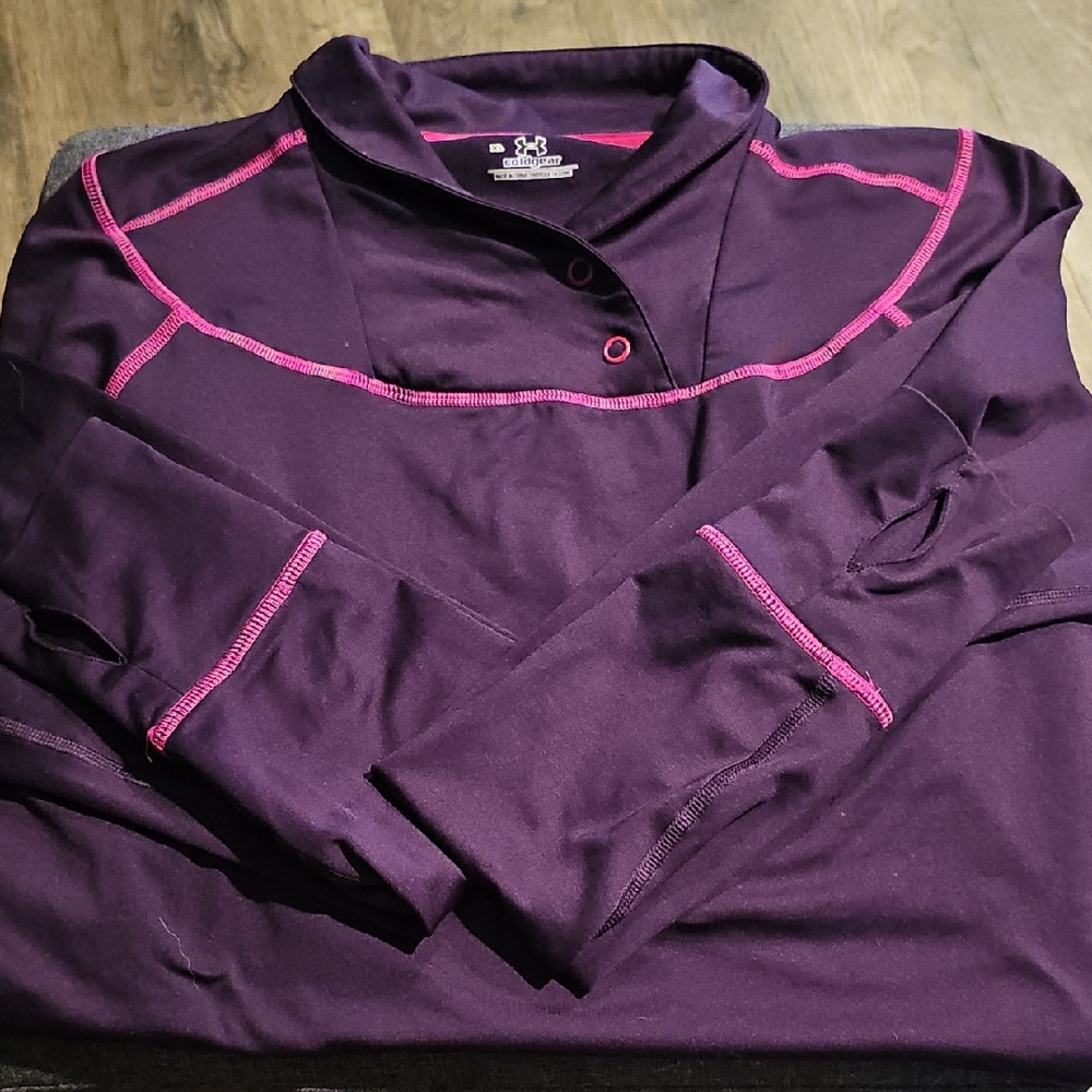 Under Armour ColdGear Dark Purple Top Pink Trim Xlarge Women Activewear Outdoor